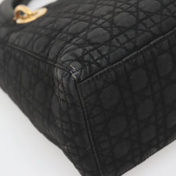 Christian Dior Canage Hand Bag Nylon Black Gold Auth 141920