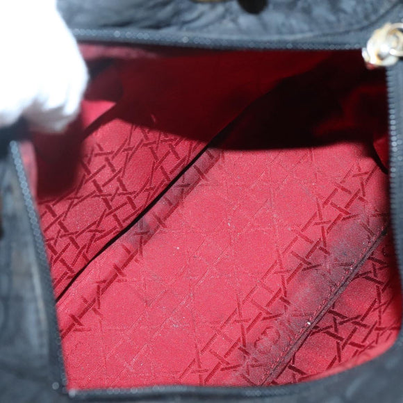 Christian Dior Canage Hand Bag Nylon Black Gold Auth 141920