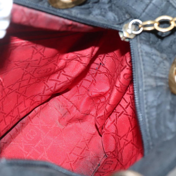 Christian Dior Canage Hand Bag Nylon Black Gold Auth 141920