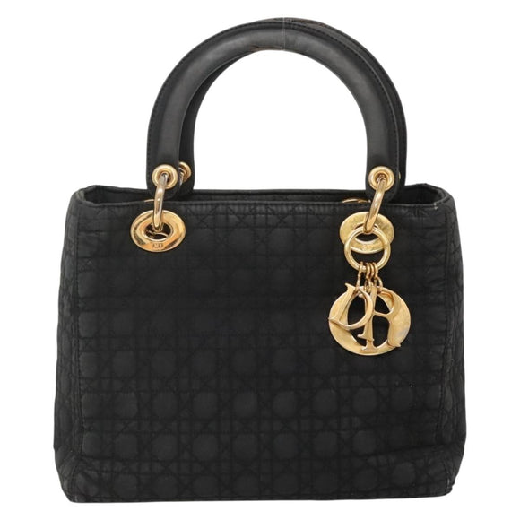 Christian Dior Canage Hand Bag Nylon Black Gold Auth 141920