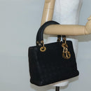 Christian Dior Canage Hand Bag Nylon Black Gold Auth 141920-23