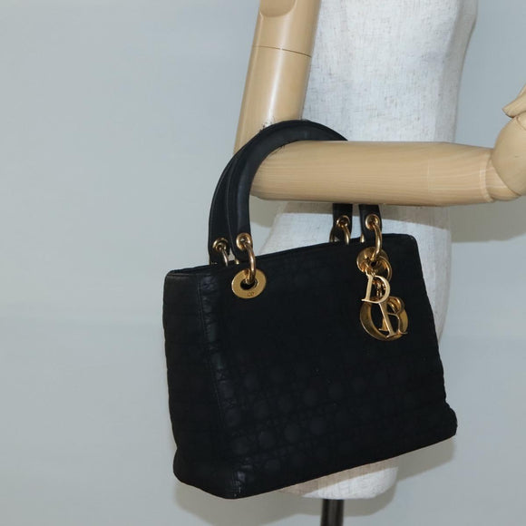 Christian Dior Canage Hand Bag Nylon Black Gold Auth 141920