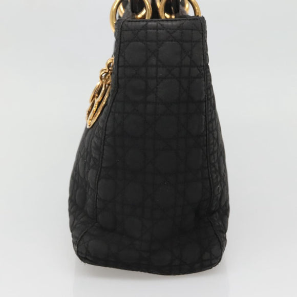 Christian Dior Canage Hand Bag Nylon Black Gold Auth 141920