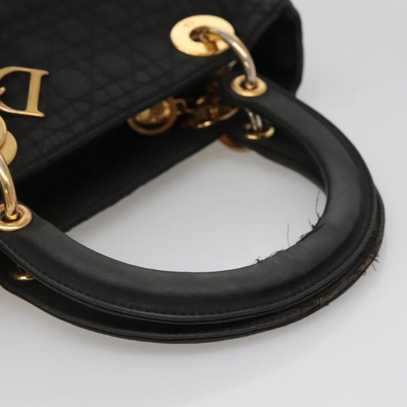 Christian Dior Canage Hand Bag Nylon Black Gold Auth 141920