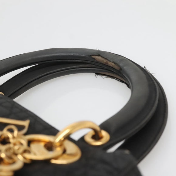 Christian Dior Canage Hand Bag Nylon Black Gold Auth 141920