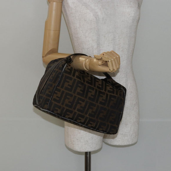 FENDI Zucca Canvas Hand Bag Black Brown Auth 141927
