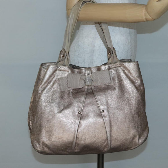 Salvatore Ferragamo Vala Tote Bag Leather Gold Auth 141929