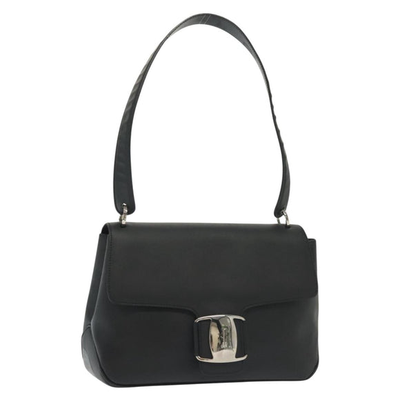 Salvatore Ferragamo Vala Shoulder Bag Leather Black Silver Auth 141933