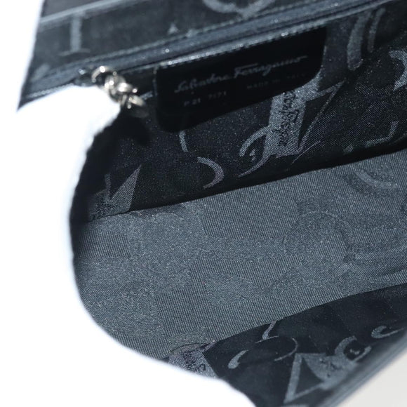 Salvatore Ferragamo Vala Shoulder Bag Leather Black Silver Auth 141933