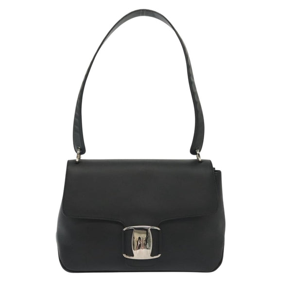 Salvatore Ferragamo Vala Shoulder Bag Leather Black Silver Auth 141933
