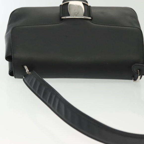 Salvatore Ferragamo Vala Shoulder Bag Leather Black Silver Auth 141933