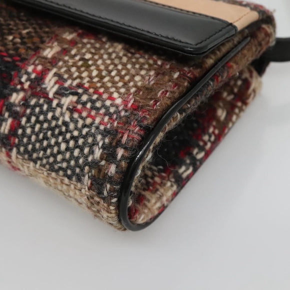 BURBERRY Nova Check Shoulder Bag Wool Beige Gold Auth 141941