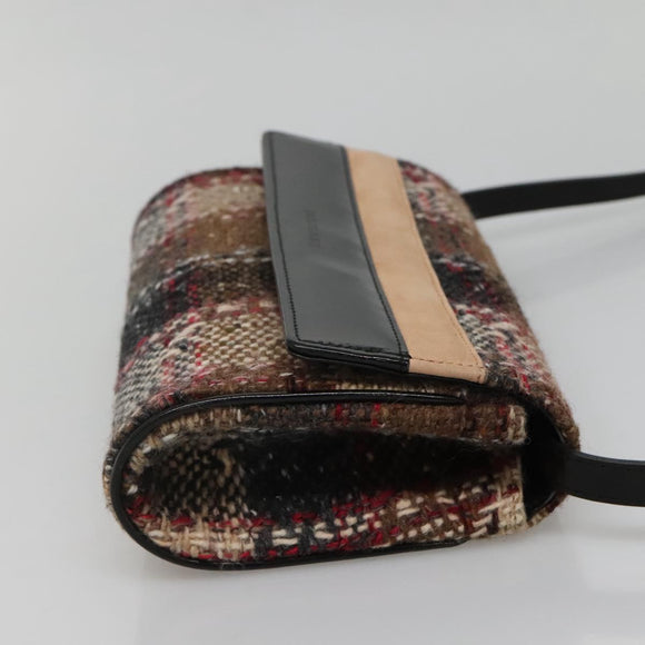 BURBERRY Nova Check Shoulder Bag Wool Beige Gold Auth 141941