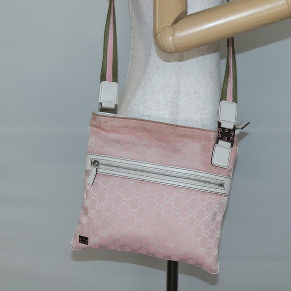 GUCCI GG Canvas Sherry Line Tote Bag Pink Silver 145809 Auth 141943