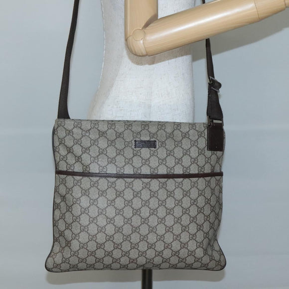 GUCCI GG Supreme Shoulder Bag PVC Leather Beige Silver 141198 Auth 141944