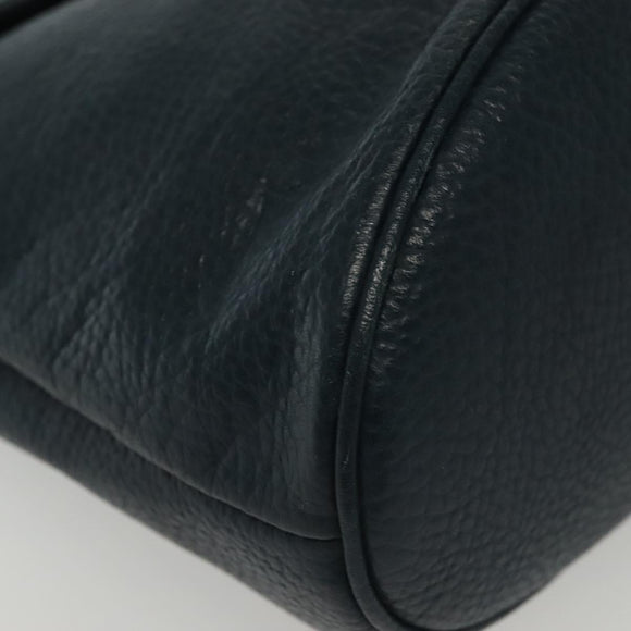 Christian Dior Hand Bag Leather 2way Navy Gold Auth 141947