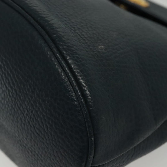 Christian Dior Hand Bag Leather 2way Navy Gold Auth 141947