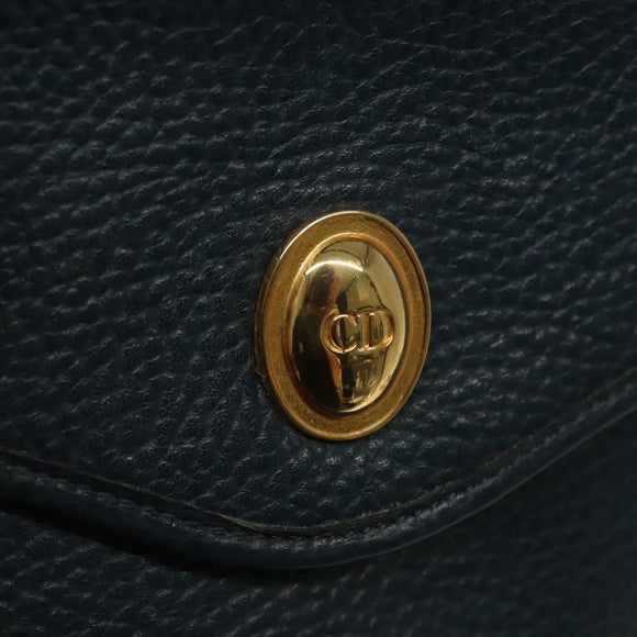 Christian Dior Hand Bag Leather 2way Navy Gold Auth 141947