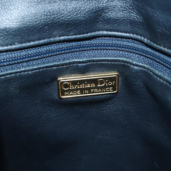 Christian Dior Hand Bag Leather 2way Navy Gold Auth 141947