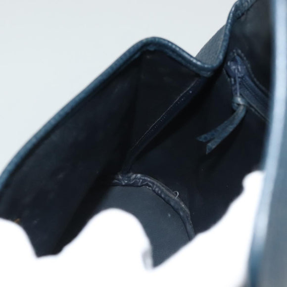 Christian Dior Hand Bag Leather 2way Navy Gold Auth 141947