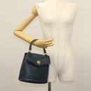 Christian Dior Hand Bag Leather 2way Navy Gold Auth 141947-21