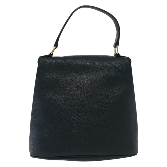 Christian Dior Hand Bag Leather 2way Navy Gold Auth 141947