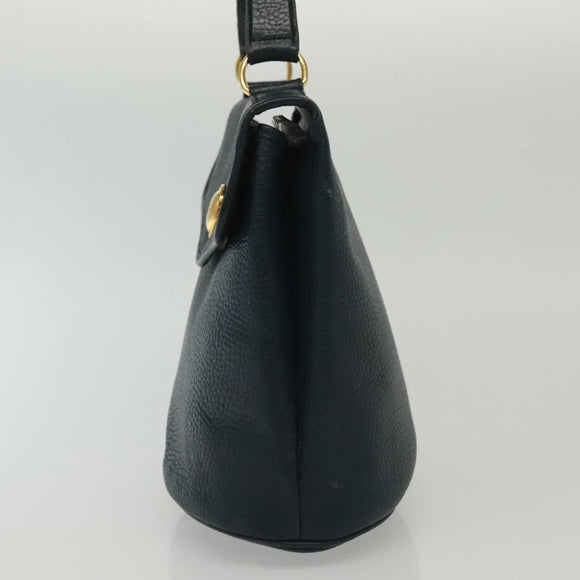 Christian Dior Hand Bag Leather 2way Navy Gold Auth 141947