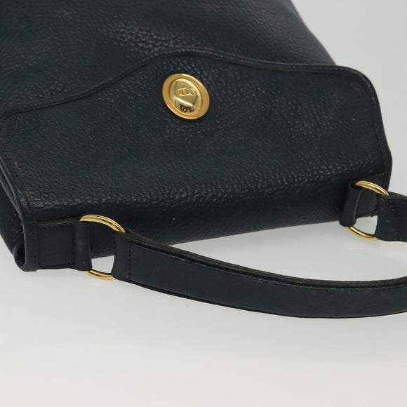 Christian Dior Hand Bag Leather 2way Navy Gold Auth 141947