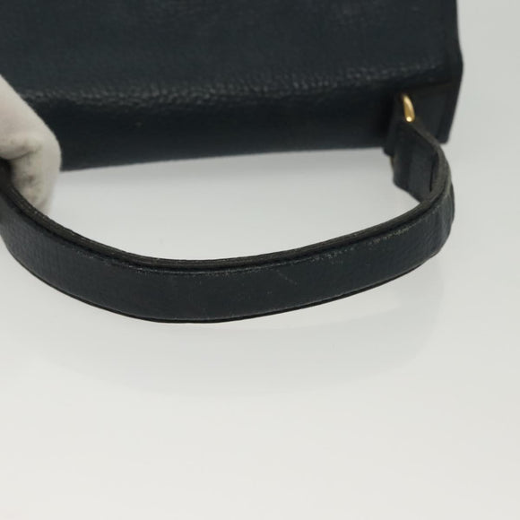 Christian Dior Hand Bag Leather 2way Navy Gold Auth 141947