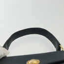 Christian Dior Hand Bag Leather 2way Navy Gold Auth 141947-8