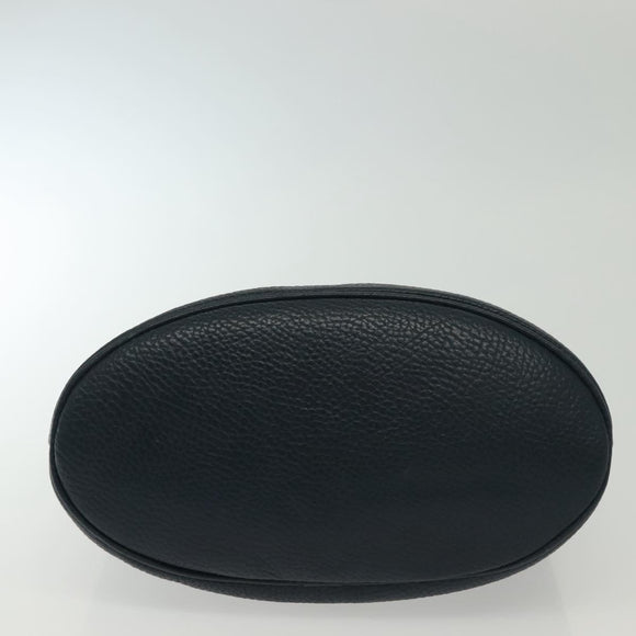 Christian Dior Hand Bag Leather 2way Navy Gold Auth 141947