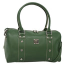 MCM Studs Boston Bag Leather 2way Green Silver Auth 141950-1