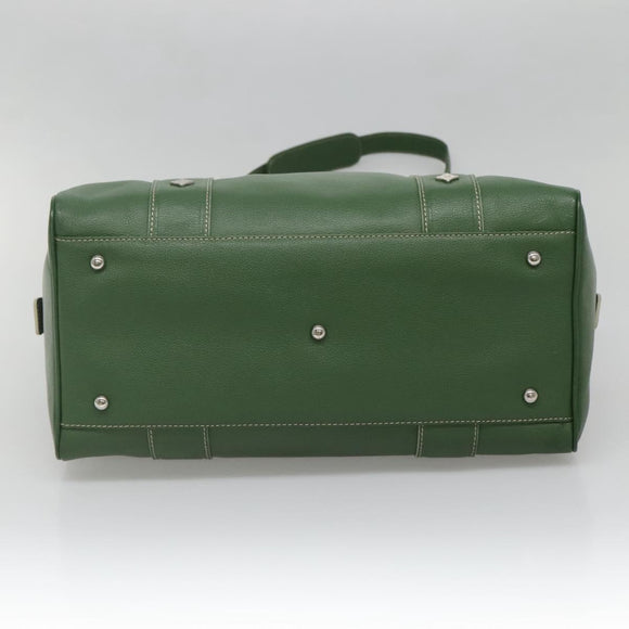 MCM Studs Boston Bag Leather 2way Green Silver Auth 141950