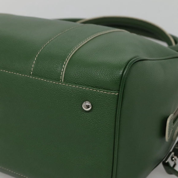 MCM Studs Boston Bag Leather 2way Green Silver Auth 141950