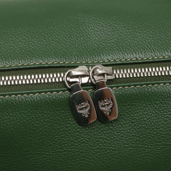 MCM Studs Boston Bag Leather 2way Green Silver Auth 141950