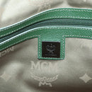 MCM Studs Boston Bag Leather 2way Green Silver Auth 141950-18