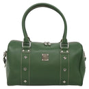MCM Studs Boston Bag Leather 2way Green Silver Auth 141950-2