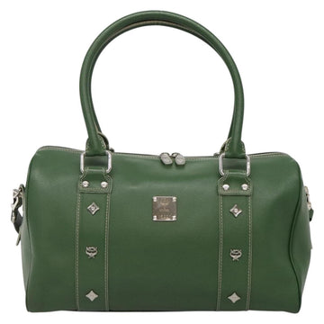 MCM Studs Boston Bag Leather 2way Green Silver Auth 141950 - 0