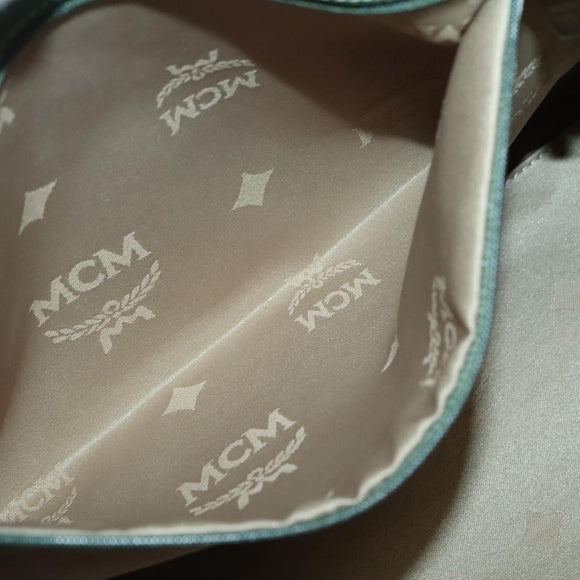 MCM Studs Boston Bag Leather 2way Green Silver Auth 141950