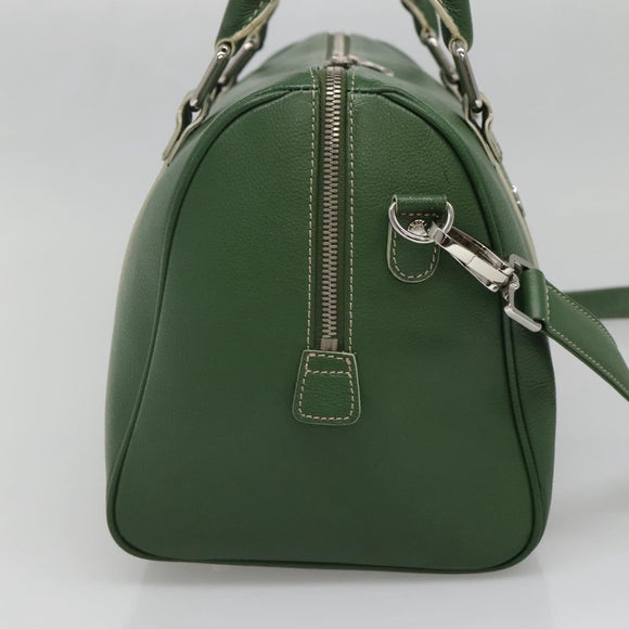 MCM Studs Boston Bag Leather 2way Green Silver Auth 141950