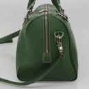 MCM Studs Boston Bag Leather 2way Green Silver Auth 141950-5