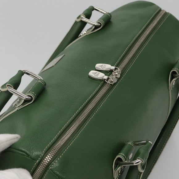 MCM Studs Boston Bag Leather 2way Green Silver Auth 141950