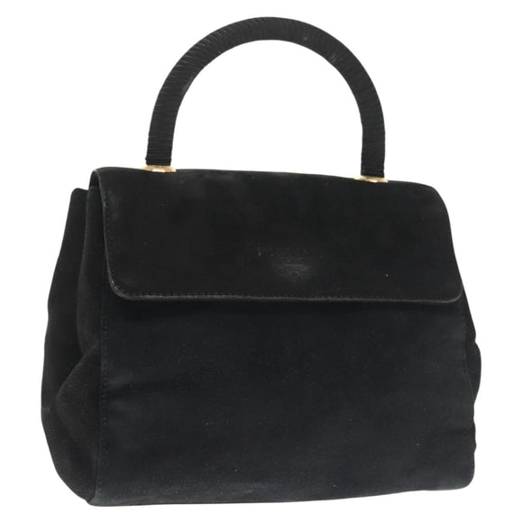 PRADA Hand Bag Suede Black Gold Auth 141959