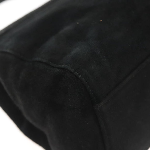 PRADA Hand Bag Suede Black Gold Auth 141959