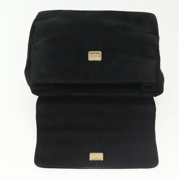 PRADA Hand Bag Suede Black Gold Auth 141959