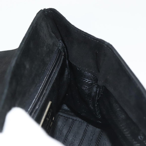 PRADA Hand Bag Suede Black Gold Auth 141959