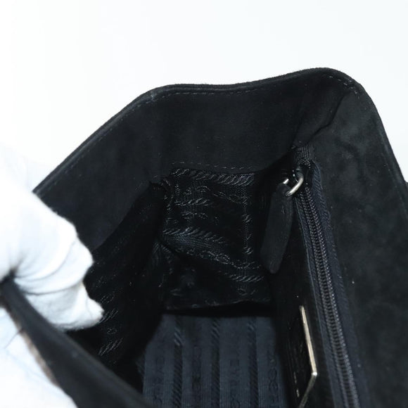 PRADA Hand Bag Suede Black Gold Auth 141959