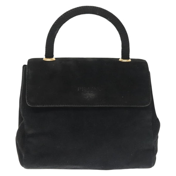 PRADA Hand Bag Suede Black Gold Auth 141959