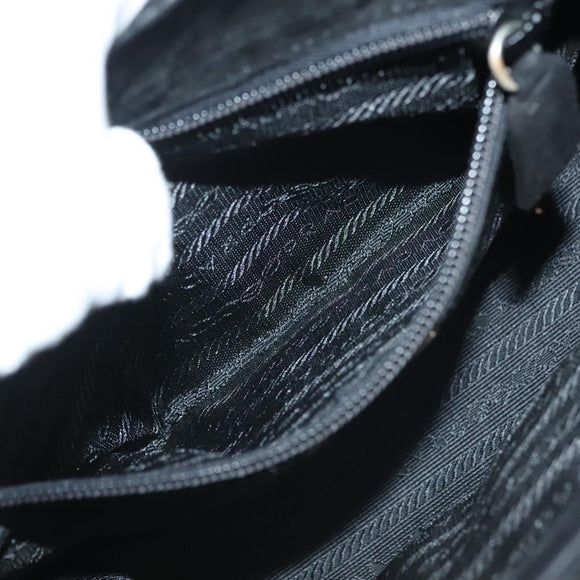 PRADA Hand Bag Suede Black Gold Auth 141959