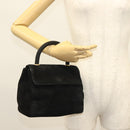 PRADA Hand Bag Suede Black Gold Auth 141959-22